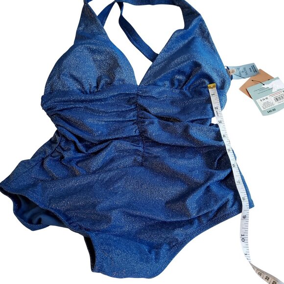 Shade & Shore Blue Glitter Halter One-Piece Swimsuit Size S (4-6) Nylon/Spandex - Picture 9 of 10